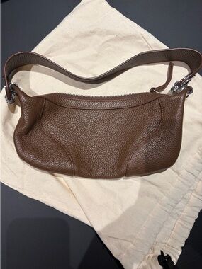 BY FAR Amira Brown Pebbled Shoulder Bag with Silver Hardware